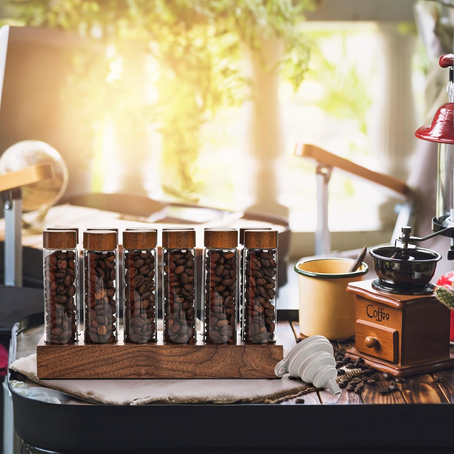 وعاء تخزين القهوة الخشبي